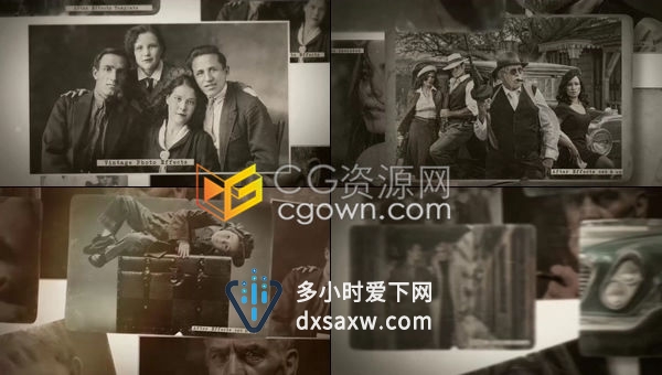 灰白色调复古陈旧老照片历史回忆纪录片视频相册-AE模板下载