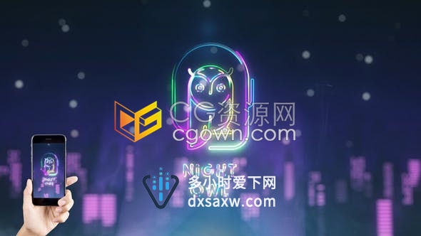 AE模板-夜之城标志展示带霓虹灯城市环境和烟雾效果含手机垂直版本
