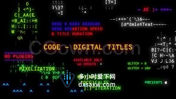 计算机代码编程数字标题未来高科技故障科幻矩阵特效标题动画-AE模板下载