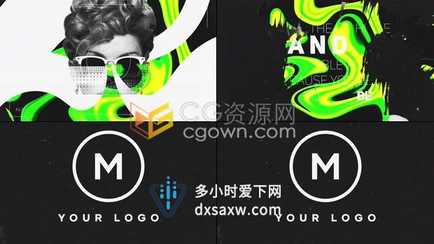 动态时尚流行液体元素弯曲形状复古肖像动画风格创建网络游戏节目视频LOGO片头-AE模板