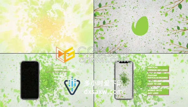 绿色树叶汇聚有机生态标志展示枝叶生长LOGO动画-AE模板下载