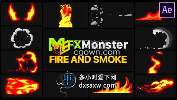 野餐烧烤烹饪体育运动游戏视频画面添加卡通火焰喷射烟雾效果-AE模板