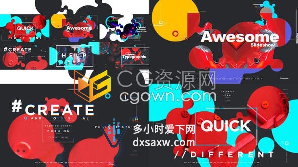 现代时尚跺脚节奏彩色印刷遮罩效果图形排版宣传幻灯片-AE模板