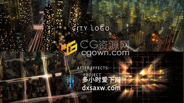 夜晚道路车灯流动光线3D城市建筑霓虹灯LOGO标志视频片头制作-AE模板下载