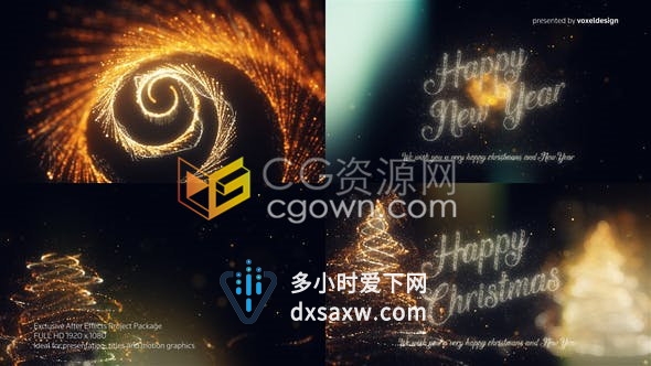 圣诞节日Happy新年快乐绚丽粒子光线绽放宣传视频片头动画-AE模板下载