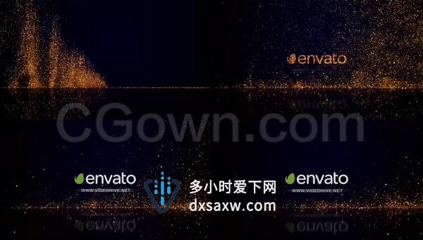 美丽黄金粒子沿闪光直线喷泉式散发演绎时尚高贵品牌LOGO动画-AE模板