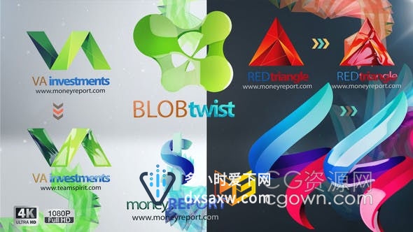 色彩斑斓简约快速演绎三维明亮玻璃质感反射效果LOGO片头-AE模板