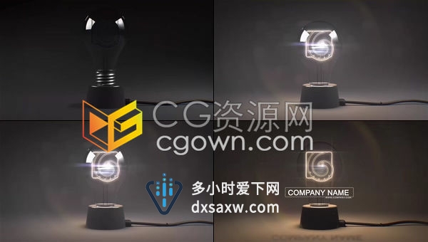 白炽灯拧进灯座螺旋套点亮钨丝LOGO展现标志片头动画-AE模板下载