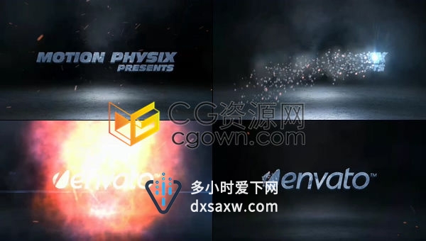 3D电影标题火花粒子演绎LOGO消失演变弹跳粒子爆炸揭示标志片头-AE模板
