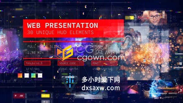 HUD现代高科技界面数字视差3D科幻故障演示智能手机通讯宣传-AE模板