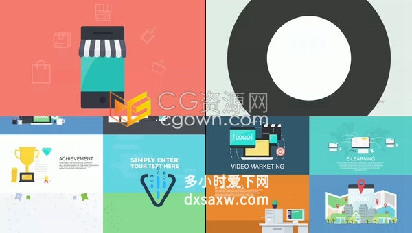 AE模板-扁平化MG信息图形场景快速解释现代应用程序公司服务推广动画