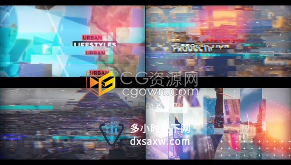 都市生活城市旅游宣传片故障特效转场视差效果演示视频-AE模板下载