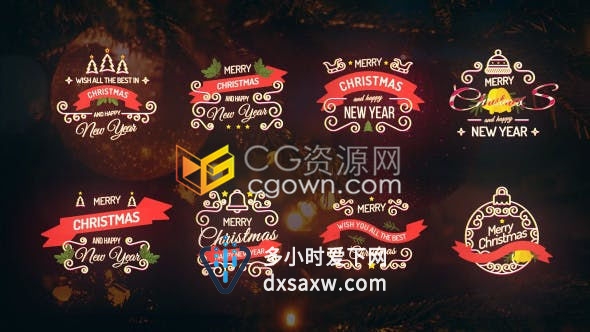 非常清新实用风格的圣诞节字幕标题动画新年祝福视频小贺卡徽章-AE模板