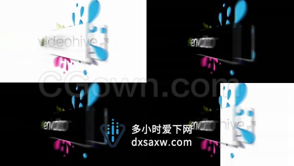 企业标志翻转抖动彩色墨渍演绎LOGO动画-AE模板下载