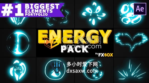 劲酷发光效果卡通能量元素集合覆盖舞蹈视频游戏漫画信息图形特效-AE模板