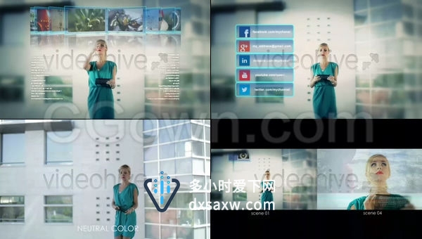 触摸屏全息图未来高科技信息技术演示多屏幕显示图文视频效果-AE模板