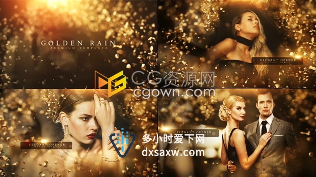 金黄不规则颗粒演绎精美金石雨效果电影晚会公司年会婚礼视频开场白-AE模板