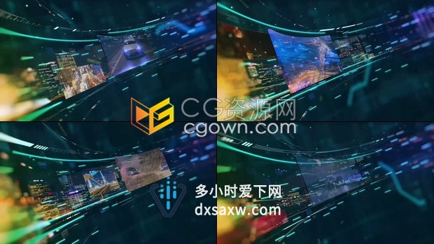 高科技3D屏幕环形背景空间感循环播放视频墙开场片头-AE模板