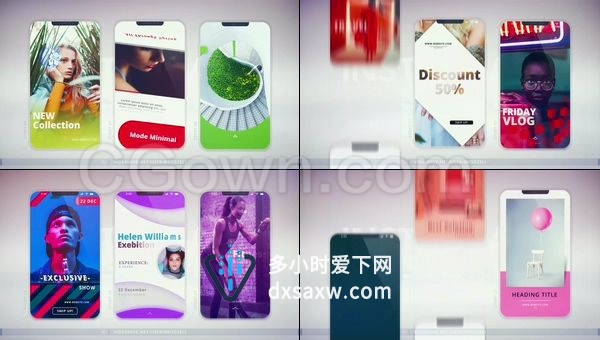社交媒体图册故事展示iphonex竖屏手机广告促销宣传-AE模板下载