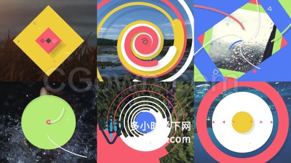6款多彩时尚不规则图形变换转场LOGO展示平面动画过渡包-AE模板下载