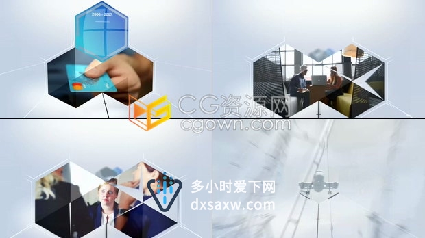 六边形玻璃方框公司时间线发展历史成就合作商务介绍视频动画-AE模板下载