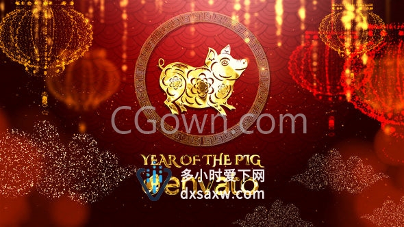 2019猪年中国新年喜庆祝福灯笼粒子动画宣传片头视频制作-AE模板下载