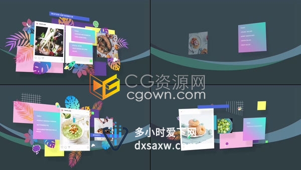 面包店咖啡厅菜单促销餐厅视频墙展示美食博客儿童派对贴纸元素动画-AE模板
