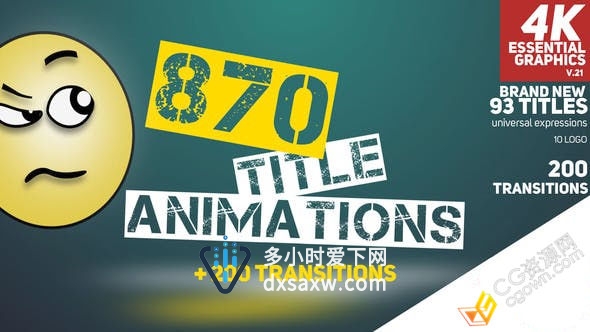 870个标题字幕动画视频中装饰文本包装设计图形文本动画-AE模板