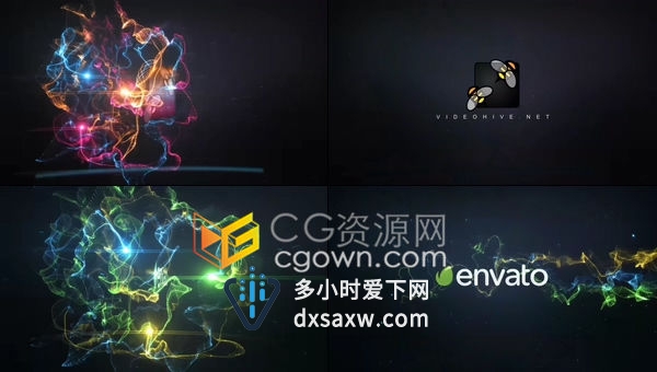 宇宙空间三维抽象线条快速演绎粒子拖尾彩色光效轨迹LOGO动画-AE模板
