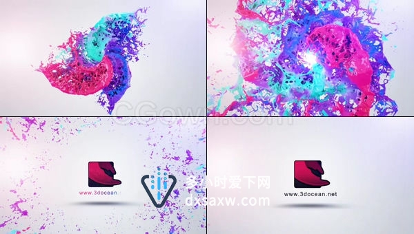 AE模板彩色流动液体水墨发射艺术螺旋状飞溅演绎LOGO标志动画