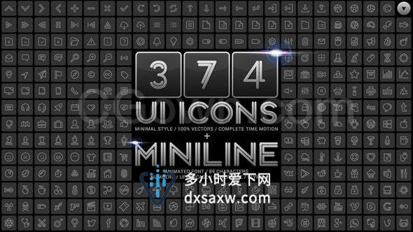 AE模板-374个迷你UI社交图标和89个字符字体包