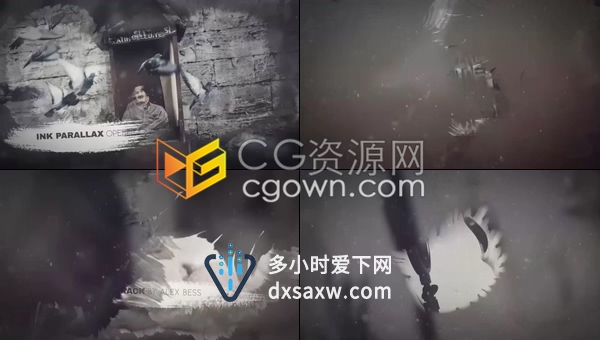 油墨视差渐晕漏光效果笔刷粉尘飞扬复古温和优雅视频幻灯片展示-AE模板