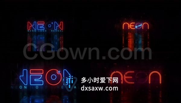 霓虹标志揭示黑暗复古闪烁能源电力发光LOGO动画-AE模板下载