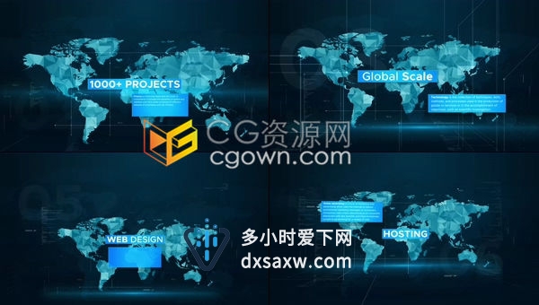 AE模板-HUD界面多边形世界地图数据演示网络线条展示互联网技术标题宣传片