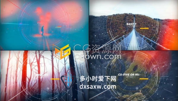 数字化圆形圆圈视差遮罩效果视频显示图文展示效果幻灯片-AE模板