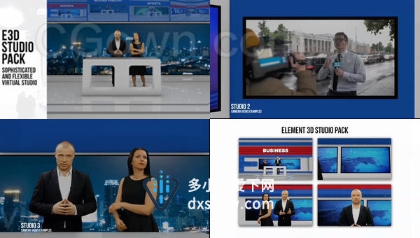 E3D制作电视新闻广播工作室体育时尚天气虚拟环境宣传包装-AE模板