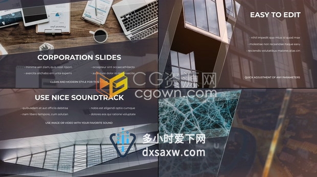 现代商业宣传片简约线条过渡展示干净半透明公司图文幻灯片-AE模板下载