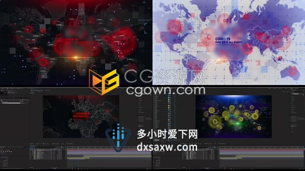 HUD界面病毒图谱COVID-19新型冠状病毒肺炎感染医学数字揭幕战-AE模板
