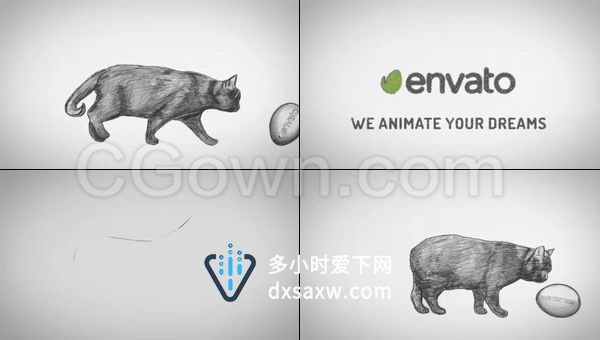 卡通铅笔素描画动物猫翻转LOGO标志动画-AE模板下载