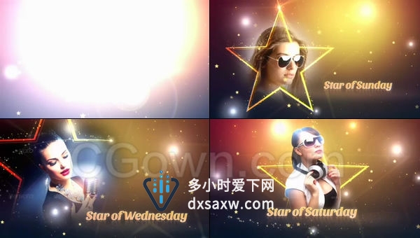 闪耀星星粒子颁奖晚会宣传电视节目明星周夜总会学校演艺活动开场视频-AE模板