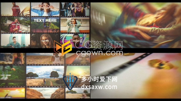 复古电影胶片滚动卷轴展示假期照片回忆相册-AE模板下载