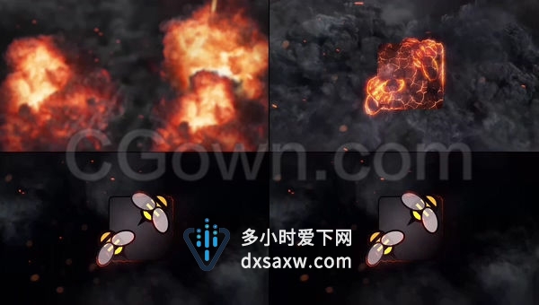 爆炸燃烧火焰浓烟火花烟雾飘散LOGO揭示片头-AE模板下载