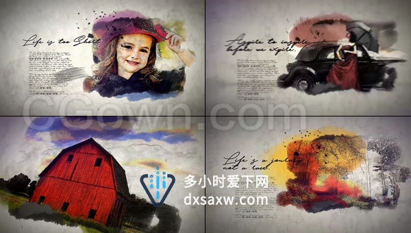 素描彩绘浪漫水墨晕染艺术画笔效果幻灯片-AE模板下载