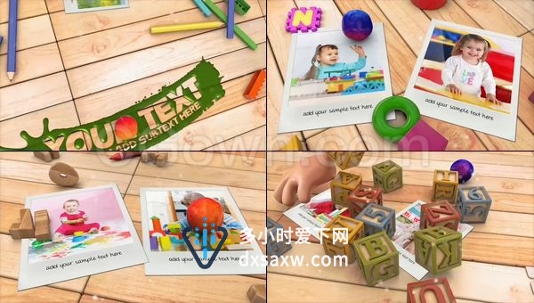 卡通快乐儿童相册字母表玩具拼图油漆笔刷效果-AE模板下载