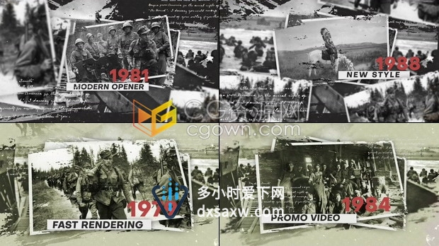 水墨晕开时间线展示战争纪录片头历史类综艺节目预告黑白照片回忆录-AE模板