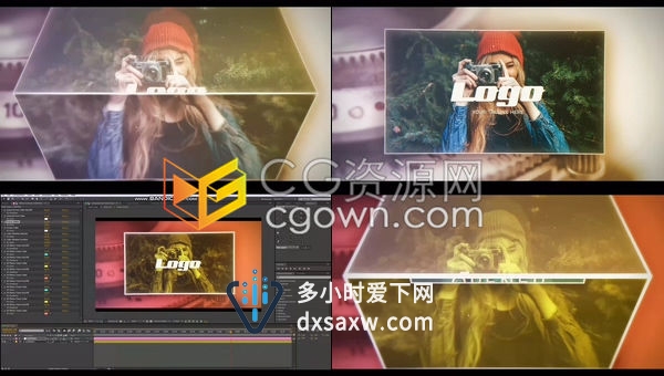 现代简约立方体翻转展示清新摄影作品照片公司简介开场-AE模板