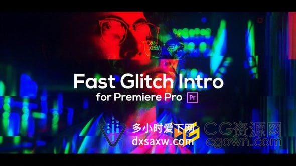 PR模板-毛刺动态快速故障RGB分割色彩分离图文开场特效片头