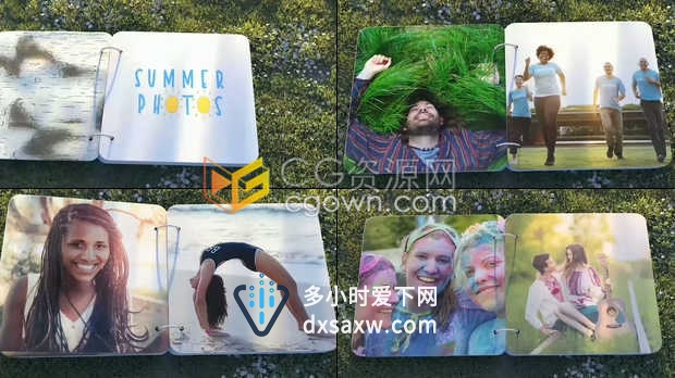 夏日书籍写真相册自然草地阳光旅游度假效果视频相册动画制作-AE模板下载