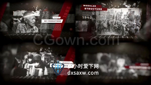 历史片断战争历史人民生活事件纪录片复古电影作品宣传预告片-AE模板下载