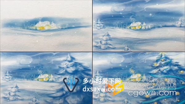 美丽手绘水彩沙画效果圣诞节新年节日祝福视频贺卡-AE模板下载